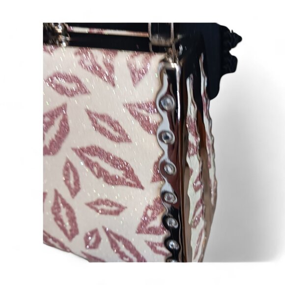 Pink Crystal Lips Two Way Evening Mini Hand Bag Crossbody - Picture 7 of 10